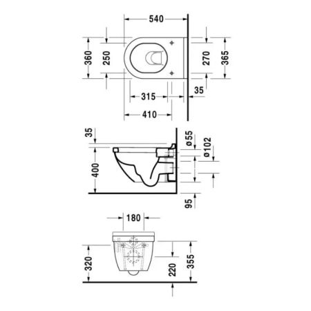 Duravit Starck 3 Унитаз подвесной, 540х360 мм, с креплением Durafix, цвет белый+ WondweGliss ЦЕНА), артикул 22250900001