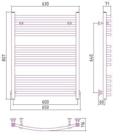 Полотенцесушитель водяной АРКУС 800х600 (Матовая Шампань)