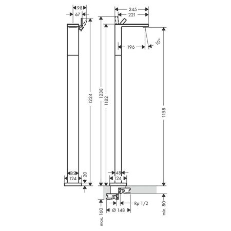 AX MyEdition Смеситель для раковины, напольный, без панели, цвет шлифованное золото, артикул 47042250