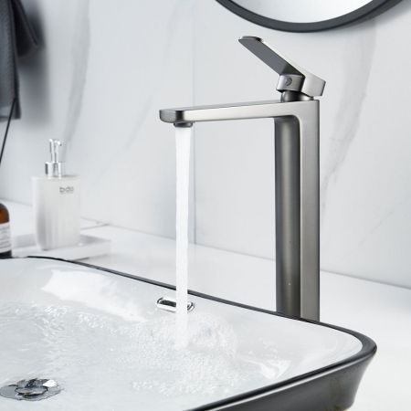 Смеситель для раковины высокий  Raffine F1199T, оружейная сталь