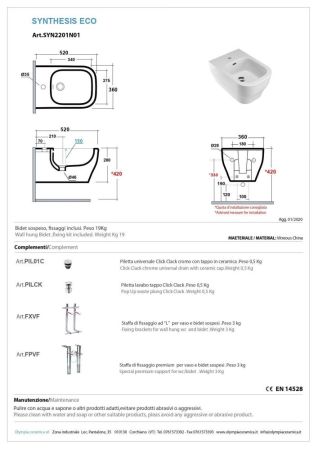 Olympia Synthesis Eco, подвесное биде c крепежом, 53x36 см, цвет черный матовый, артикул SYN2201N23