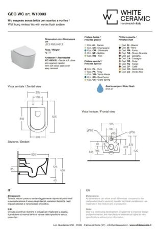 White Ceramic Geo, комплект подвесного унитаза c вихревым смывом и быстросъемным ультратонким сиденьем микролифт, цвет белый глянцевый, артикул W10903SET01/Geo