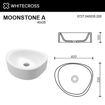 Умывальник WHITECROSS Moonstone A 40x35 (белый мат) иск. камень, артикул 0727.040035.200