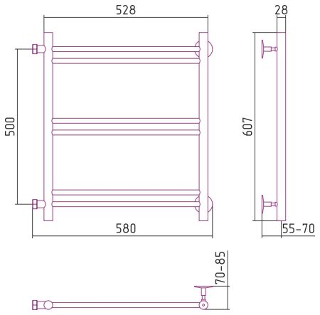 Полотенцесушитель водяной СТИЛЬЕ "Версия-Б1" 500х500 (2+2+2) П 16 (Белый), артикул 12611-5050
