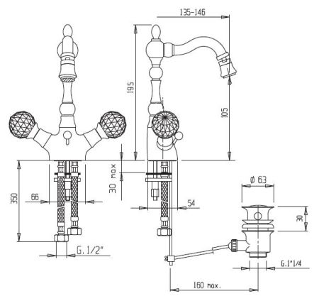 Смеситель для биде Cezares Atlantis ATLANTIS-BS2-02-Sw Бронза кристаллы Swarovski, артикул ATLANTIS-BS2-02-Sw