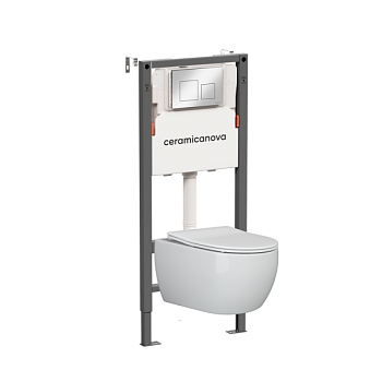 Комплект Подвесной унитаз Игра (Play) Безободковый (Rimless) + Система инсталляции Баланс (Balance) кнопка Квадрат (Square), хром глянцевый