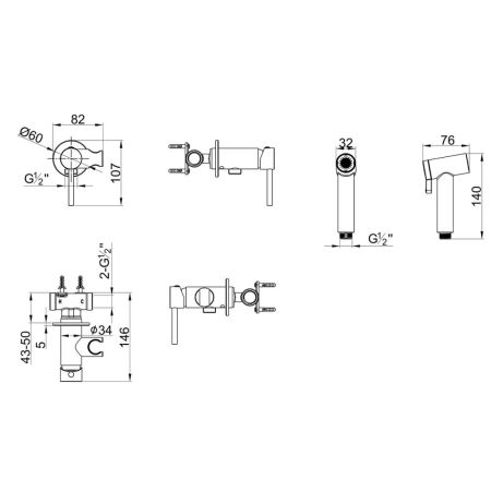 Смеситель Lemark Kalina с гигиеническим душем встраиваемый (LMF-2118S-BRRG), артикул LMF-2118S-BRRG