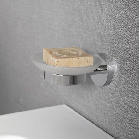 Мыльница X-ROUND стеклянная с подставкой, настенная, 110x55x125 мм, хром, Sapho, артикул XR803