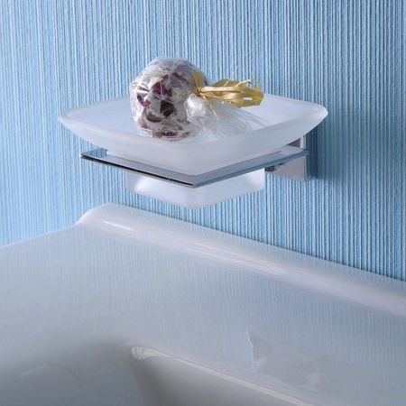 Мыльница APOLLO, стеклянная с подставкой, настенная, 102x44x112 мм, хром, Sapho, артикул 1416-02