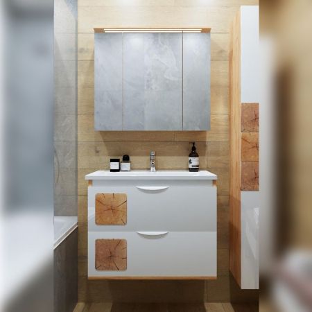 Комплект мебели для ванной Бриклаер Форест 80B, дуб золотой/белый, артикул Форест 80B