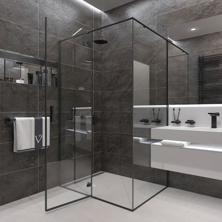 Душевой угол Veconi Rovigo RV-073B, 1200х900х1950 черный, стекло прозрачное, артикул RV073B-12090-01-C4