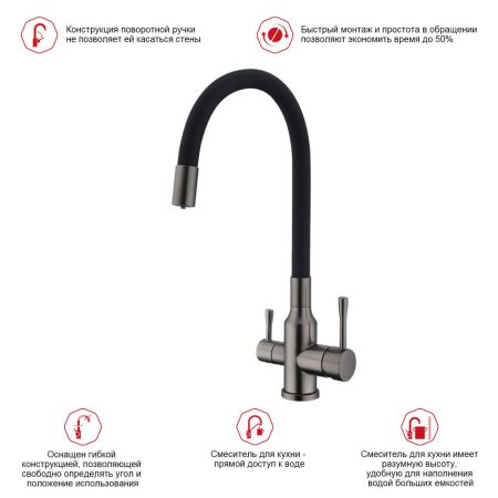 Смеситель для кухни с подключением фильтра Raglo R81.64.09, графит, артикул R81.64.09