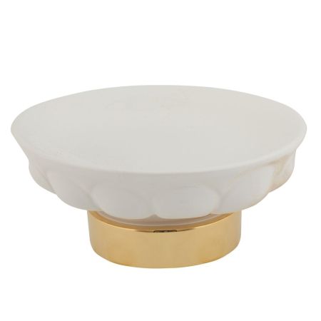 OLIVIA Mыльница настольная, керамика белая, золото, артикул 17447