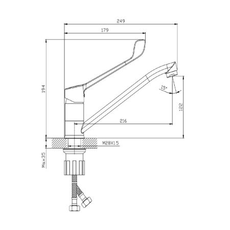 Смеситель для раковины с хирургической ручкой  Splenka S08.42, хром, артикул S08.42