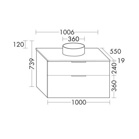 Burgbad Eqio Комплект мебели 1200х550х600 мм,с раковиной накладной круглой по середине,2 ящика,  цвет F2010, ручка G252, артикул SGUM120F2010G0252C0001*0