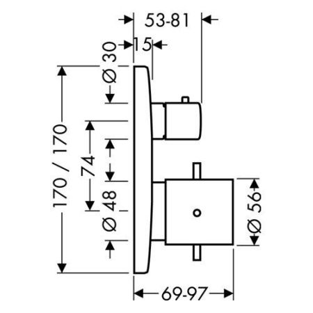 AX Starck X Встраиваемый термостат для душа с запорным/переключающим вентилем, (внешняя часть), цвет: хром, артикул 10726000