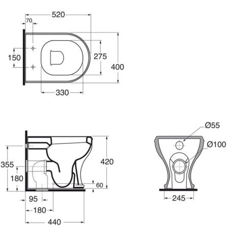 AZZURRA CHARME унитаз напольный 52х40см, слив универсальный, с креплением VFV, цвет белый, артикул CHVCTP000000BI/(CHA100/P bi)
