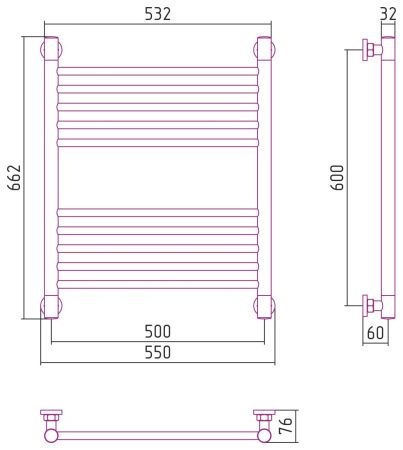 Полотенцесушитель водяной "Богема+" прямая 600х500 (САТИН)