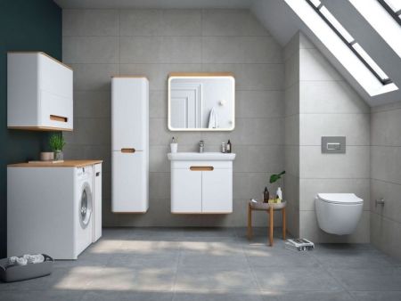 Пенал Sentо, с корзиной для белья, 40 см, цвет матовый белый, левосторонний  (ножки 61069 заказываются отдельно)