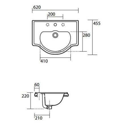 KERASAN Retro Раковина 62х45,5см с 1 отв. под смеситель, цвет белый, артикул 103001*1
