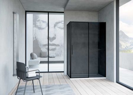 Душевой уголок Slim Soft VSR-1SS9012CGB, 1200*900, черный, стекло тонированное, артикул VSR-1SS9012CGB