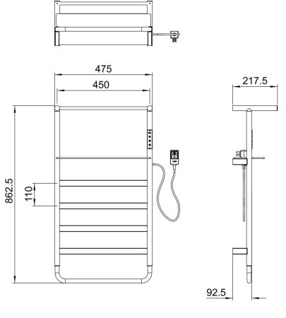 Полотенцесушитель электрический WONZON & WOGHAND DÜSSELDORF, Черный матовый (WW-A208-MB)