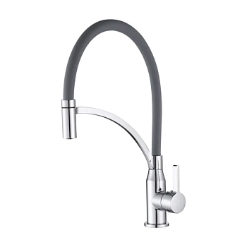 Смеситель для кухни с гибким изливом Shevanik S643-9, хром/серый