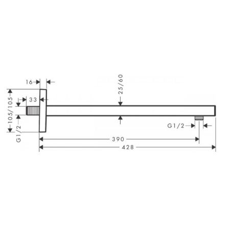 Держатель верхнего душа, Hansgrohe, Square, вид-настенный, вынос, мм-389, цвет-матовый белый, соединительная резьба G ½, артикул 27694700