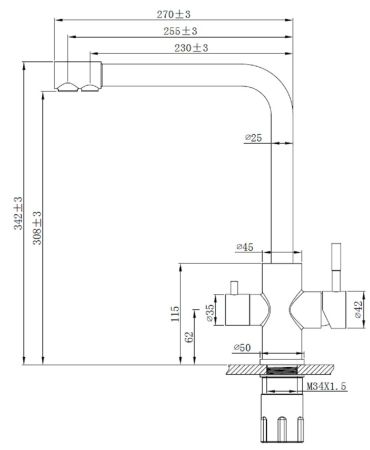 Смеситель для кухни, R-излив, Black, с подключением к фильтру, артикул: K24 B, артикул K24 B