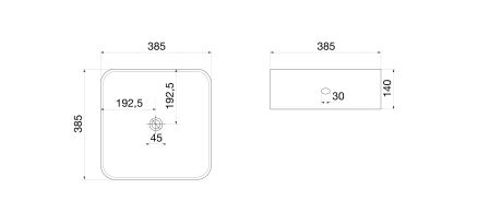 Раковина накладная Vind белая квадратная 385*385*140  (без ДК)