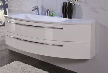 Puris Crescendo, тумба под раковину 1400 мм правая, цвет белый высокоглянцевый