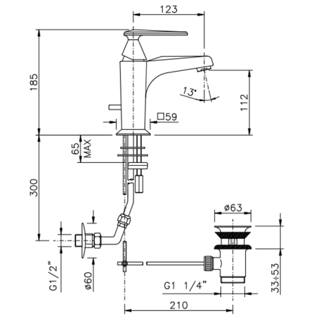 Nicolazz Vincent Смеситель для раковины на 1 отверстие, с донным клапаном, цвет: хром, артикул 3002CR35