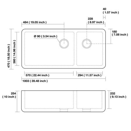 KERASAN Hanna Glasse OXFORDSHIRE Раковина керамическая кухонная 1003x470x254 мм,без отв под смеситель, без сифона, толщина 40 мм, цвет белый, артикул 543101