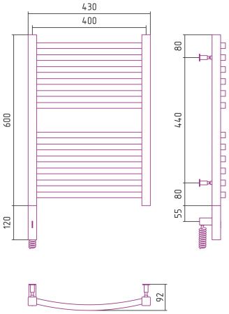 Полотенцесушитель электрический АРКУС 3.0 600х400 МЭМ левый (Матовый чёрный)
