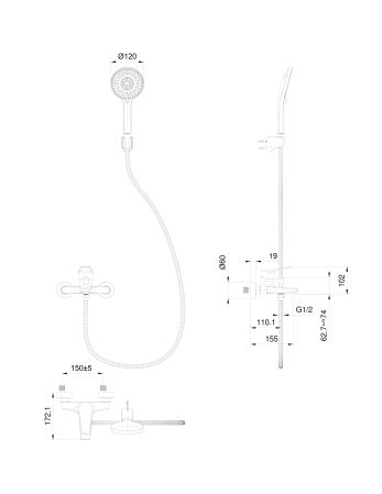 Смеситель для ванны с душем WONZON & WOGHAND, Хром (WW-A30891-CR)