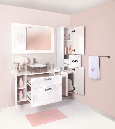 Шкаф пенал Бриклаер Адель 34 с бельевой корзиной Белый глянцевый, артикул 4627125413445