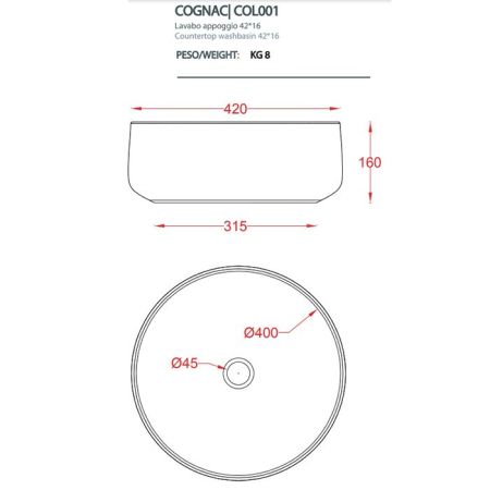 Artceram COGNAC Раковина настольная Ø 42 см, цвет tortora, артикул COL001 40 00