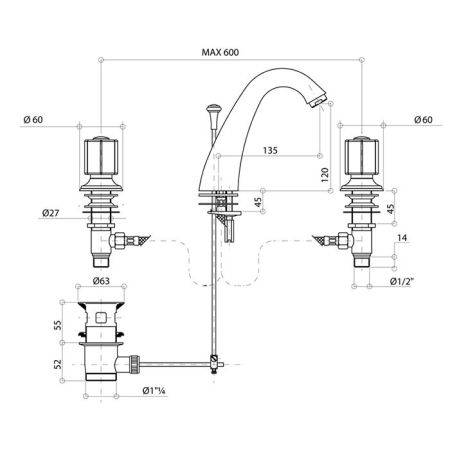 Bongio Fleur blanc Смеситель для раковины на 3 отв., цвет золото/белый фарфор, артикул 11501OR00
