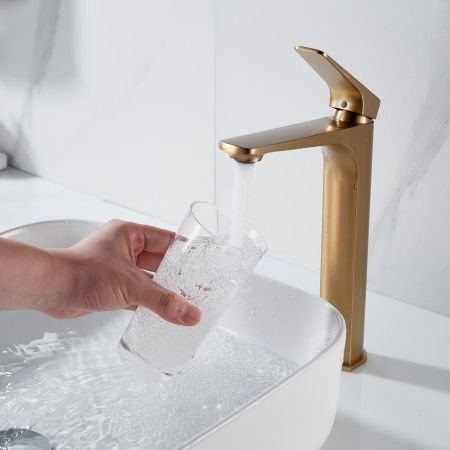 Смеситель для раковины высокий Shevanik S4211G, золотой сатин, артикул S4211G