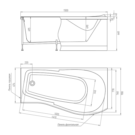 Акриловая ванна TIMO  VINO 1500*900*660 (VINO1590R), артикул VINO1590R