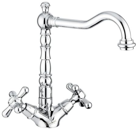 Emmevi Deco Old, смеситель с донным клапаном для раковины, цвет белый-хром, артикул 12613/BC