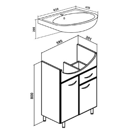 Тумба Runo Уют 60 1 ящик под умывальник 00000000154 (Уют 60) (00000000501), артикул 00000000501