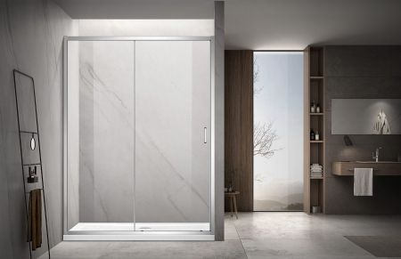 AQ NAA 6121-120 (новый артикул AQ ARI RA 12020CH) Душевая дверь двухэлементная, раздвижная1200x2000 профиль хром, стекло прозрачное