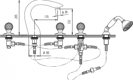 Смеситель на борт ванны с выдвижным душем CEZARES ATLANTIS-BVD