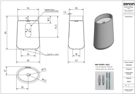 Zenon Elipse, напольная раковина овальной формы, 54х36хh85 см, цвет белый матовый, артикул 4000.000.000.000.39675