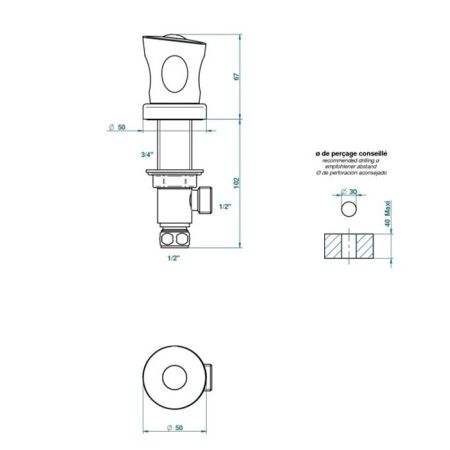 THG BAGATELLE PIERRE NOIRE Вентиль смесителя для раковины, ручка черная, цвет полированное золото, артикул U3E-F01-35