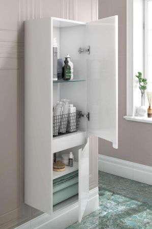 Пенал BUONGIORNO PLUS подвесной 130, белый глянцевый-дуб Кантри, артикул BGP.130\WHT