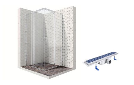 Душевой уголок Ambassador Kingston 14011103-ST4, квадратный, линейный трап, 100х100