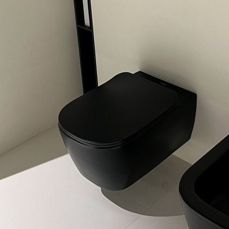 ANTONIO LUPI KOMODO Унитаз подвесной безободковый 540х360х260 мм., в комплекте с крышкой-сиденьем FLAT с системой "soft-close", цвет NERO vматовый, артикул KOMODO1C NERO