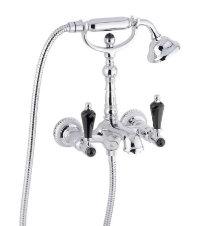 Смеситель The One с ручным душем для ванны. Черные кристаллы Swarovski, цвет хром